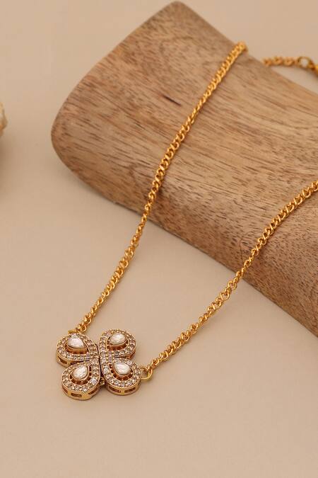 Ruby Raang_Gold Plated Polki Kundan Pendant Necklace _at_Aza_Fashions