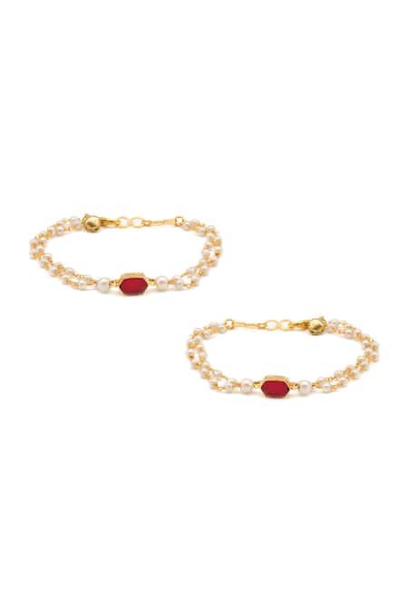 Ruby Raang Gold Plated Maroon Polki Anklets 