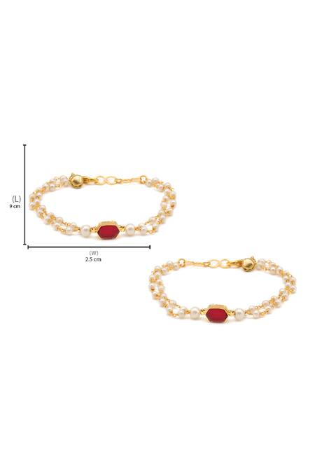 Ruby Raang_Maroon Pearls, Stones Gold Plated Polki Anklets _Online_at_Aza_Fashions