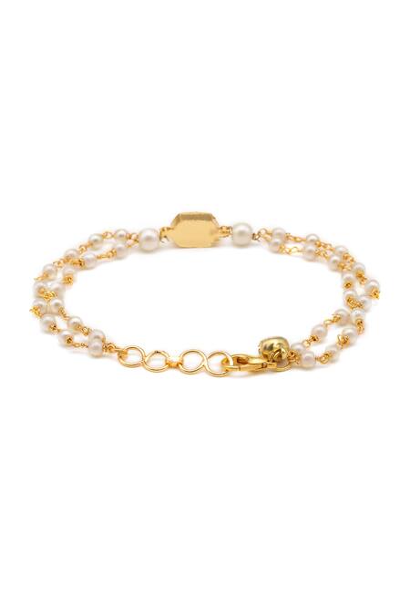 Buy_Ruby Raang_Maroon Pearls, Stones Gold Plated Polki Anklets _Online_at_Aza_Fashions