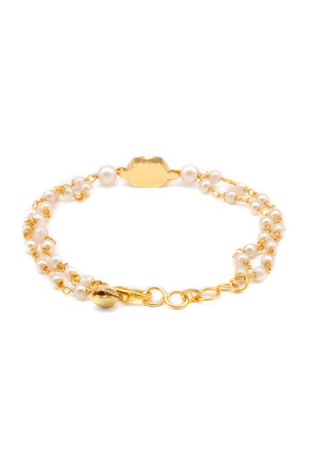 Ruby Raang_Gold Plated Pearls, Stones, Beads Polki Kundan Anklets _Online_at_Aza_Fashions