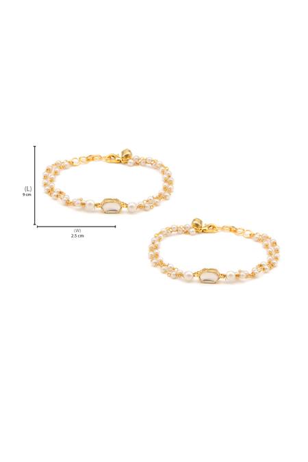 Buy_Ruby Raang_Gold Plated Pearls, Stones, Beads Polki Kundan Anklets _Online_at_Aza_Fashions