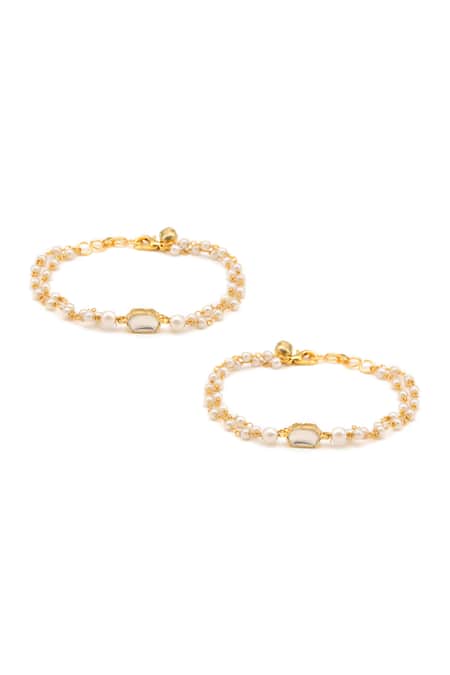 Ruby Raang Gold Plated Polki Kundan Anklets 