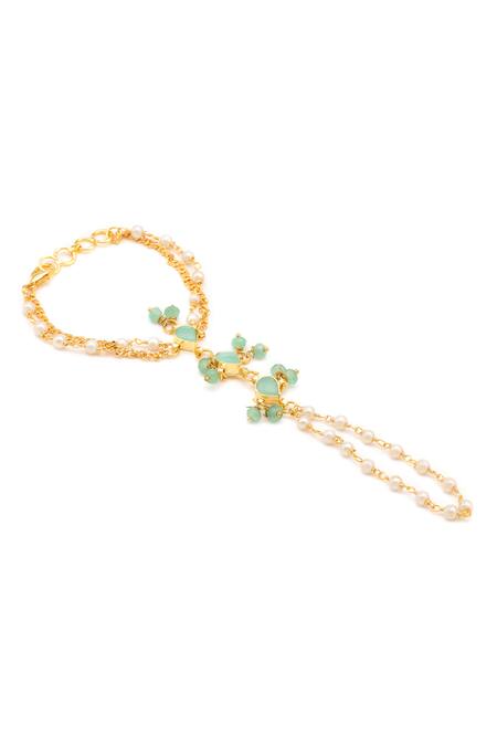 Buy_Ruby Raang_Green Beads, Pearls, Stones Gold Plated Jewellery Set _Online_at_Aza_Fashions