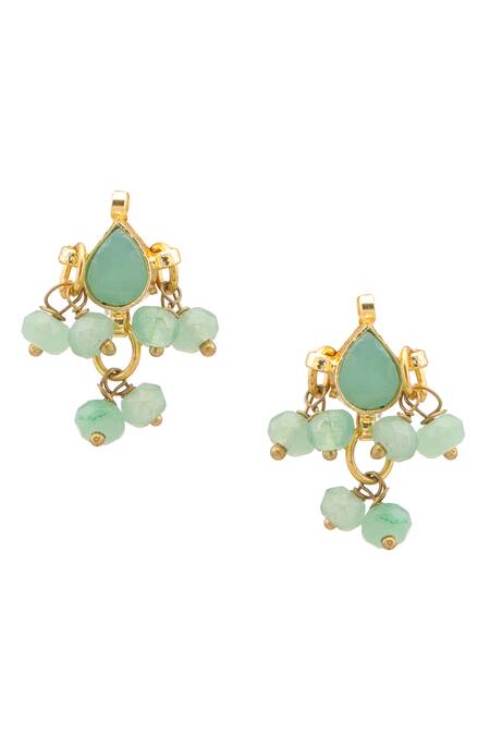 Shop_Ruby Raang_Green Beads, Pearls, Stones Gold Plated Jewellery Set _Online_at_Aza_Fashions