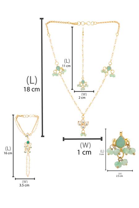 Ruby Raang_Green Beads, Pearls, Stones Gold Plated Jewellery Set _at_Aza_Fashions