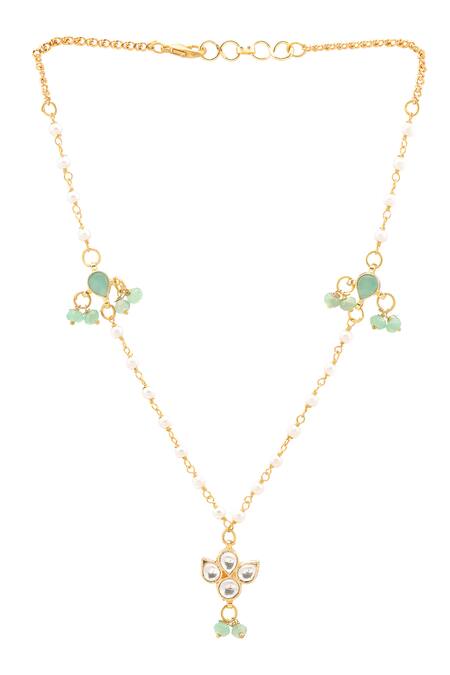 Buy_Ruby Raang_Green Beads, Pearls, Stones Gold Plated Jewellery Set 