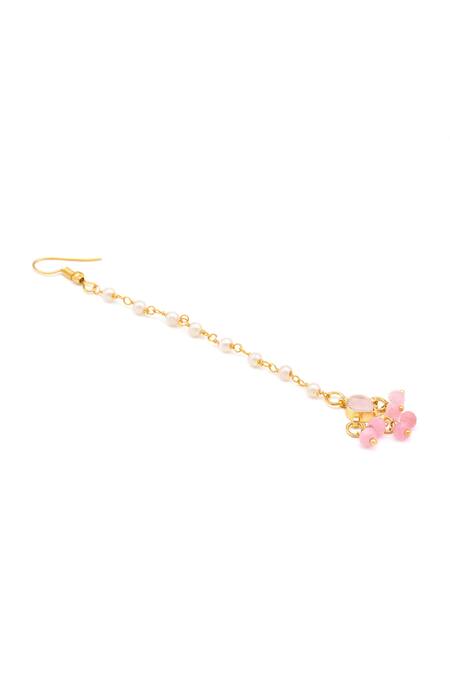 Ruby Raang_Pink Stones, Beads, Pearls Gold Plated Kundan Jewellery Set _Online_at_Aza_Fashions