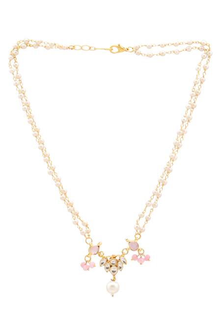 Shop Ruby Raang Pink Stones, Beads, Pearls Gold Plated Kundan Jewellery Set Online at Aza Fashions Shop_Ruby Raang_Pink Stones, Beads, Pearls Gold Plated Kundan Jewellery Set _Online_at_Aza_Fashions