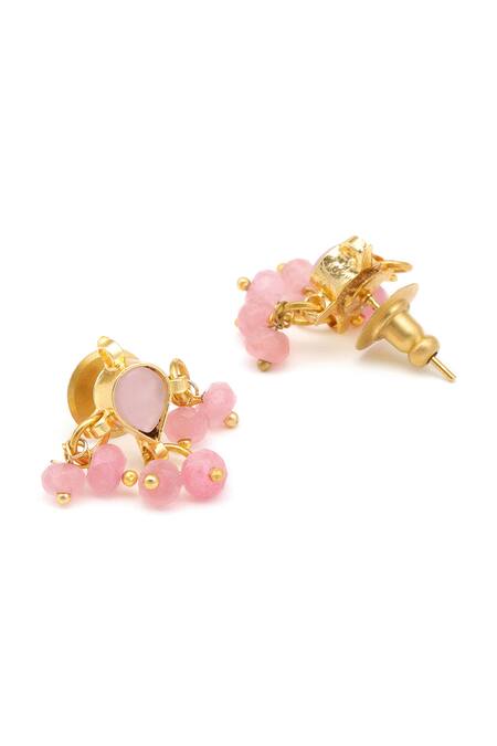 Ruby Raang_Pink Stones, Beads, Pearls Gold Plated Kundan Jewellery Set _at_Aza_Fashions