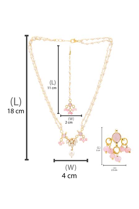 Buy_Ruby Raang_Pink Stones, Beads, Pearls Gold Plated Kundan Jewellery Set 