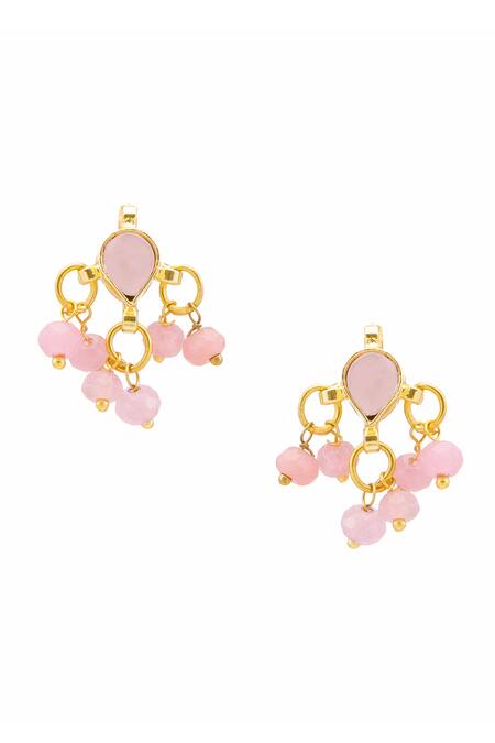 Shop Ruby Raang Pink Stones, Beads, Pearls Gold Plated Kundan Jewellery Set Shop_Ruby Raang_Pink Stones, Beads, Pearls Gold Plated Kundan Jewellery Set