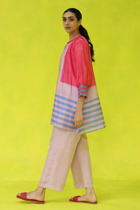 Roza Multi Color Chanderi, Cotton Round Neck Lady Marmalade Tunic at Aza Fashions Roza_Multi Color Chanderi, Cotton Round Neck Lady Marmalade Tunic _at_Aza_Fashions