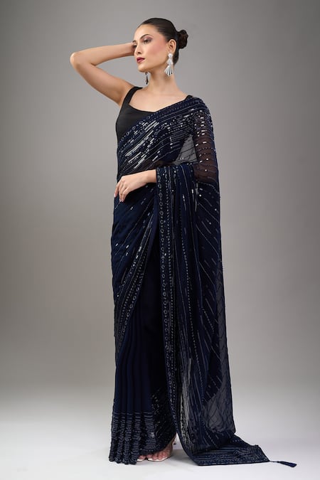 Mint N Oranges Blue Georgette Sequins Designer Pure Saree