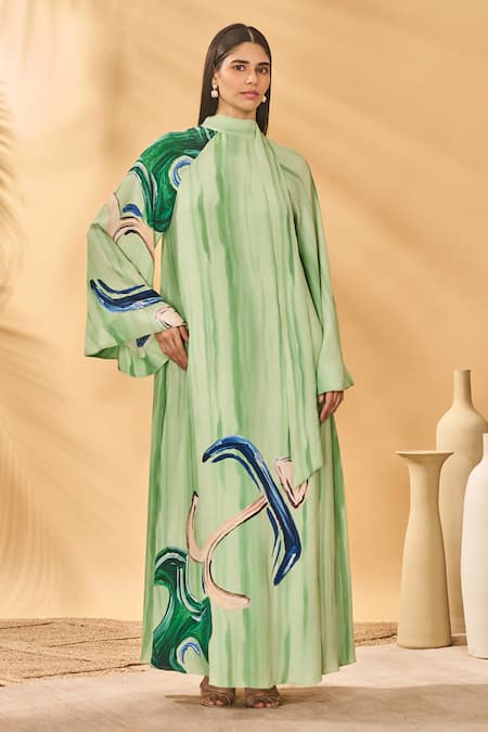 Masaba Ivory Crepe V-neck Ivy Horizon Reversible Kaftan 