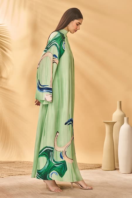 Shop_Masaba_Ivory Crepe V-neck Ivy Horizon Reversible Kaftan _Online_at_Aza_Fashions