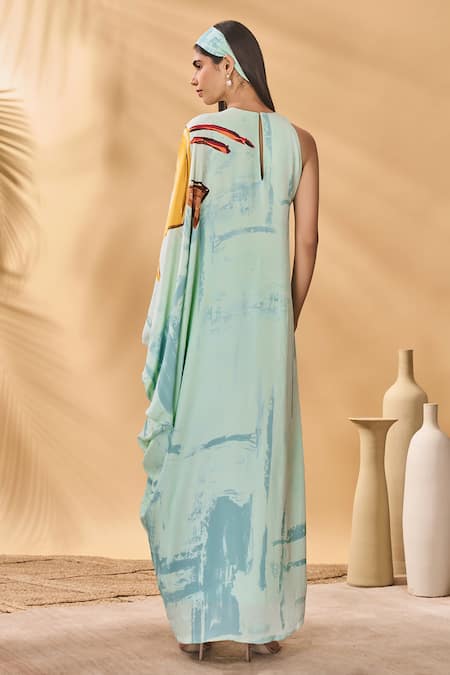 Masaba Blue Feathered Asymmetrical Kaftan 