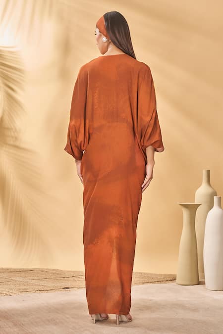 Masaba Brown Feathered Cinched Kaftan 