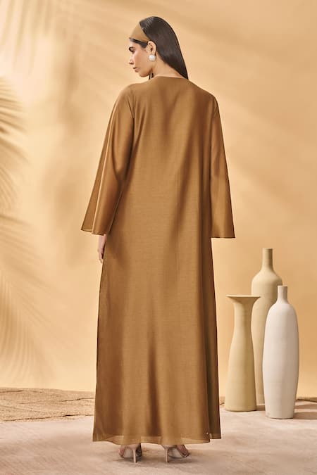 Masaba Tan Trellis Palm Kaftan 