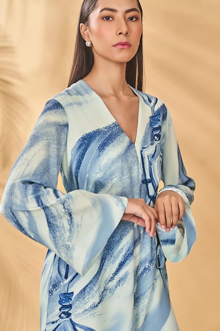 Buy_Masaba_Blue Crepe, Silk V-neck Rhythmic Curves Playsuit 