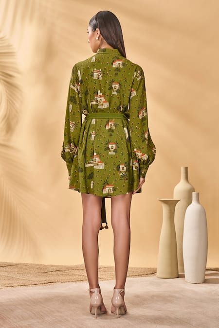 Masaba Olive Miniature Dreams Shirt Dress 