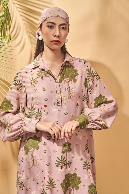 Masaba_Pink Crepe, Silk Collared Pirouette Picnic Mini Dress _at_Aza_Fashions