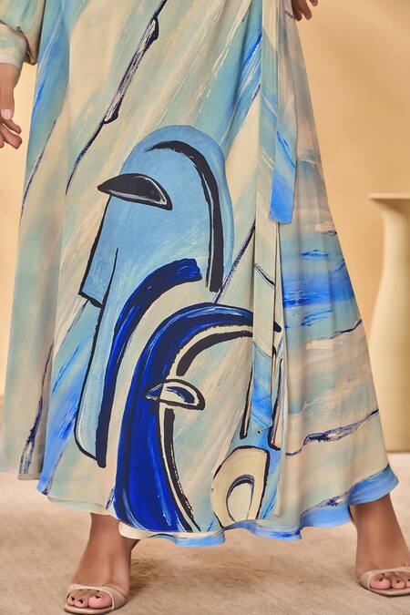 Masaba_Beige Crepe, Silk Midnight Faces Long Skirt_at_Aza_Fashions