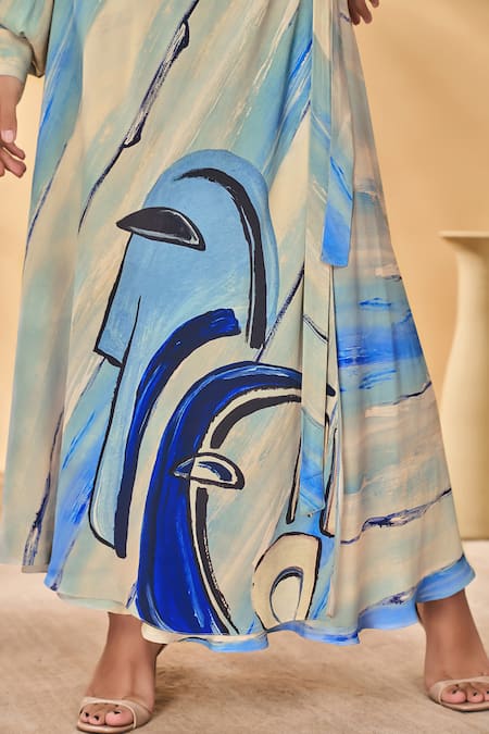 Buy Masaba Beige Crepe, Silk Collared Midnight Faces Skirt Set Buy_Masaba_Beige Crepe, Silk Collared Midnight Faces Skirt Set