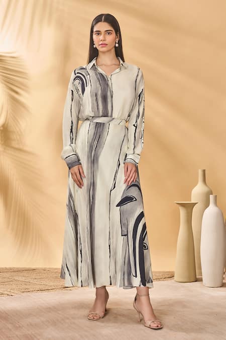 Masaba Ivory Crepe, Silk Moonlit Faces Long Skirt 