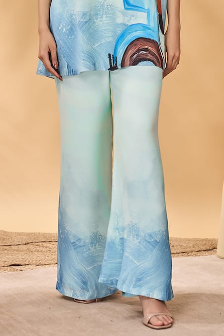 Masaba_Blue Crepe, Silk High Neck Lost In Space Tunic Set _at_Aza_Fashions