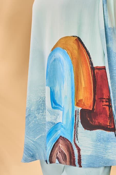 Buy_Masaba_Blue Crepe, Silk High Neck Lost In Space Tunic Set 