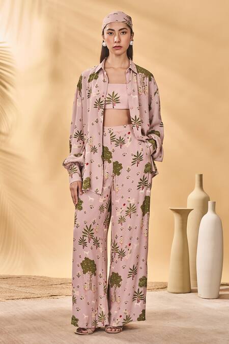 Masaba_Pink Crepe Pirouette Picnic Trousers_at_Aza_Fashions