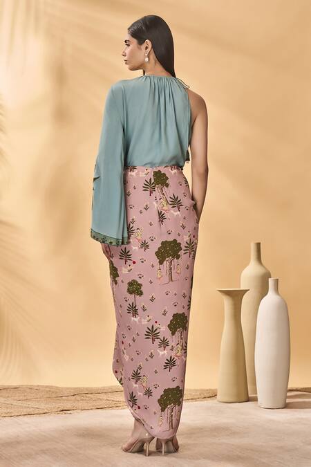 Shop Masaba Pink Crepe, Silk Pirouette Picnic Draped Skirt at Aza Fashions Shop_Masaba_Pink Crepe, Silk Pirouette Picnic Draped Skirt_at_Aza_Fashions