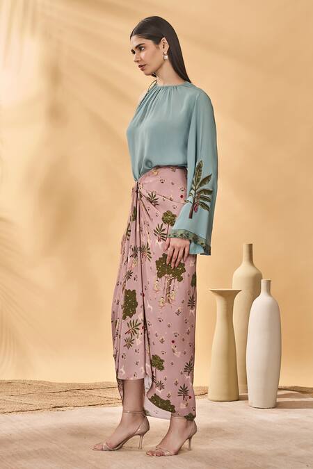 Buy Masaba Pink Crepe, Silk Pirouette Picnic Draped Skirt Online at Aza Fashions Buy_Masaba_Pink Crepe, Silk Pirouette Picnic Draped Skirt_Online_at_Aza_Fashions