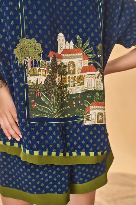 Masaba Navy Silk, Crepe Midnight Holiday Home Shorts at Aza Fashions Masaba_Navy Silk, Crepe Midnight Holiday Home Shorts_at_Aza_Fashions