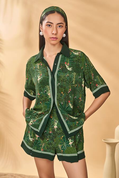 Shop_Masaba_Green Crepe, Silk Tutus And Tapestries Shorts_Online_at_Aza_Fashions