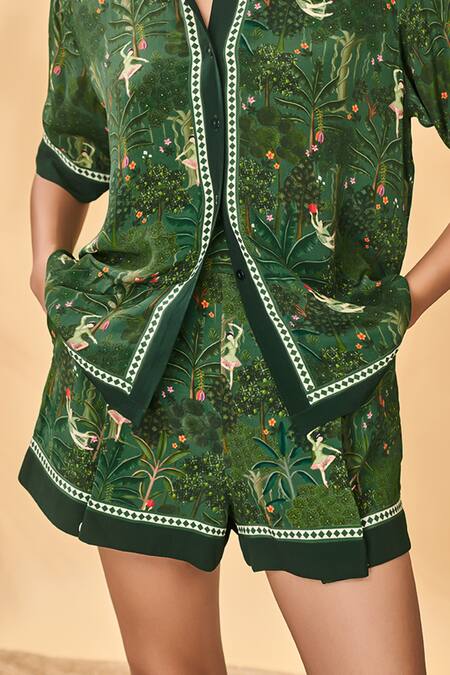 Masaba_Green Crepe, Silk Tutus And Tapestries Shorts_at_Aza_Fashions