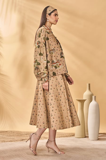 Buy Masaba Beige Cotton, Linen Embroidery Collared Miniature Dreams Bomber Jacket Online at Aza Fashions Buy_Masaba_Beige Cotton, Linen Embroidery Collared Miniature Dreams Bomber Jacket _Online_at_Aza_Fashions