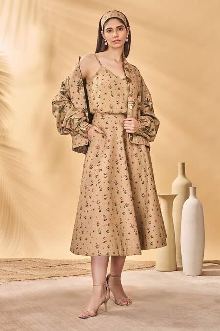 Shop Masaba Beige Cotton, Linen Embroidery Collared Miniature Dreams Bomber Jacket Online at Aza Fashions Shop_Masaba_Beige Cotton, Linen Embroidery Collared Miniature Dreams Bomber Jacket _Online_at_Aza_Fashions