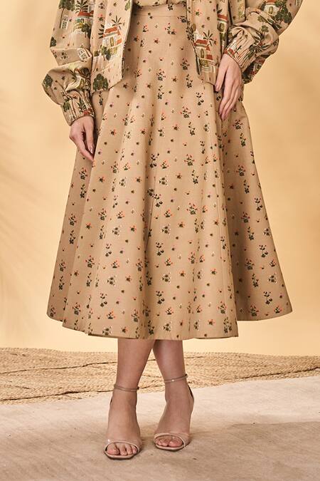 Masaba Beige Cotton, Linen Miniature Garden Skirt Online at Aza Fashions Masaba_Beige Cotton, Linen Miniature Garden Skirt_Online_at_Aza_Fashions