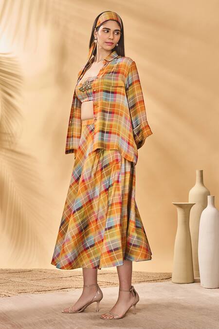 Buy_Masaba_Multi Color Silk Sundowner Checkered Midi Skirt_Online_at_Aza_Fashions