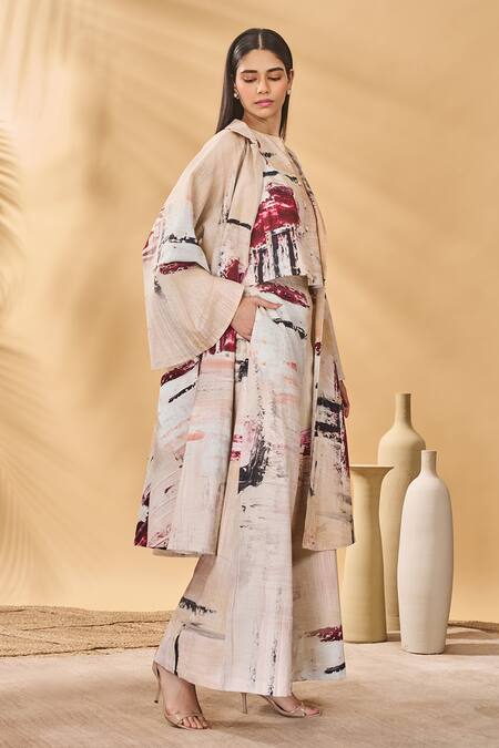 Shop Masaba Ivory Linen Collared Chaotic Harmony Jacket Online at Aza Fashions Shop_Masaba_Ivory Linen Collared Chaotic Harmony Jacket_Online_at_Aza_Fashions