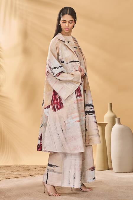 Buy_Masaba_Multi Color Linen Collared, Round Neck Chaotic Harmony Jacket Set _Online_at_Aza_Fashions