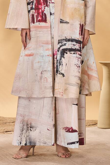 Shop_Masaba_Multi Color Linen Collared, Round Neck Chaotic Harmony Jacket Set _Online_at_Aza_Fashions