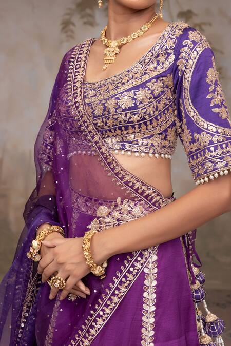 Adi By Aditya Khandelwl Purple Satin, Silk Organza, Tussar Embroidery, Sequins Scoop Hand Lehenga Set Online at Aza Fashions Adi By Aditya Khandelwl_Purple Satin, Silk Organza, Tussar Embroidery, Sequins Scoop Hand Lehenga Set _Online_at_Aza_Fashions