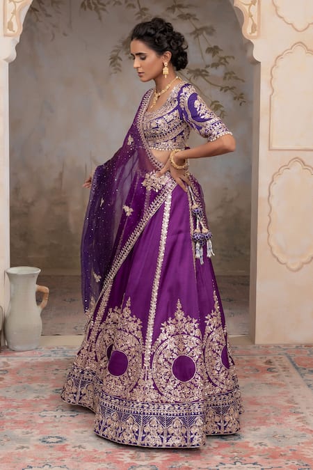 Buy Adi By Aditya Khandelwl Purple Satin, Silk Organza, Tussar Embroidery, Sequins Scoop Hand Lehenga Set Online at Aza Fashions Buy_Adi By Aditya Khandelwl_Purple Satin, Silk Organza, Tussar Embroidery, Sequins Scoop Hand Lehenga Set _Online_at_Aza_Fashions