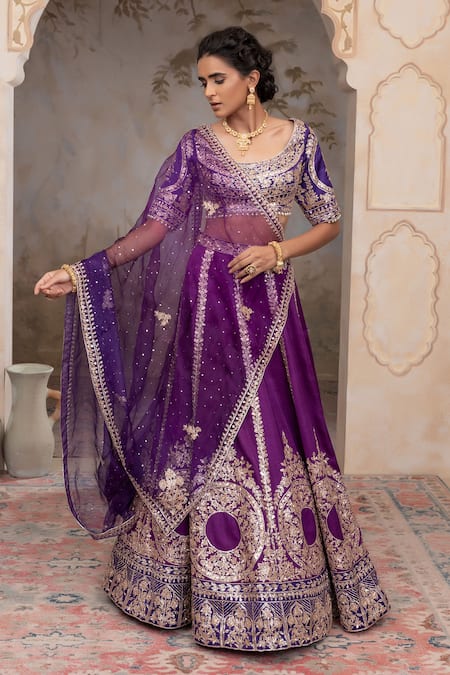 Shop Adi By Aditya Khandelwl Purple Satin, Silk Organza, Tussar Embroidery, Sequins Scoop Hand Lehenga Set Online at Aza Fashions Shop_Adi By Aditya Khandelwl_Purple Satin, Silk Organza, Tussar Embroidery, Sequins Scoop Hand Lehenga Set _Online_at_Aza_Fashions