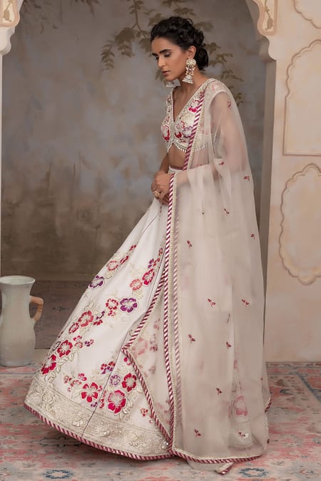 Buy Adi By Aditya Khandelwl Off White Satin, Silk Organza, Tussar Embroidery V-neck Hand Lehenga Set Online at Aza Fashions Buy_Adi By Aditya Khandelwl_Off White Satin, Silk Organza, Tussar Embroidery V-neck Hand Lehenga Set _Online_at_Aza_Fashions