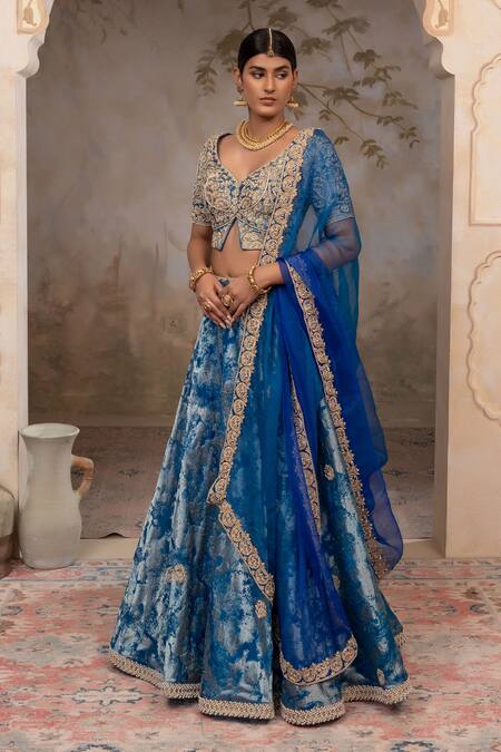 Adi By Aditya Khandelwl Peacock Blue Hand Embroidered Lehenga Set 