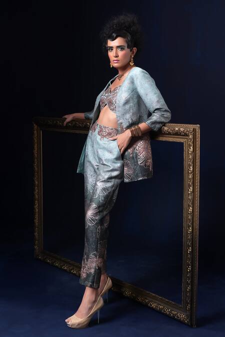 Buy Adi By Aditya Khandelwl Blue Jacquard Embroidery Open , Sweetheart Hand Pant Set Online at Aza Fashions Buy_Adi By Aditya Khandelwl_Blue Jacquard Embroidery Open , Sweetheart Hand Pant Set _Online_at_Aza_Fashions